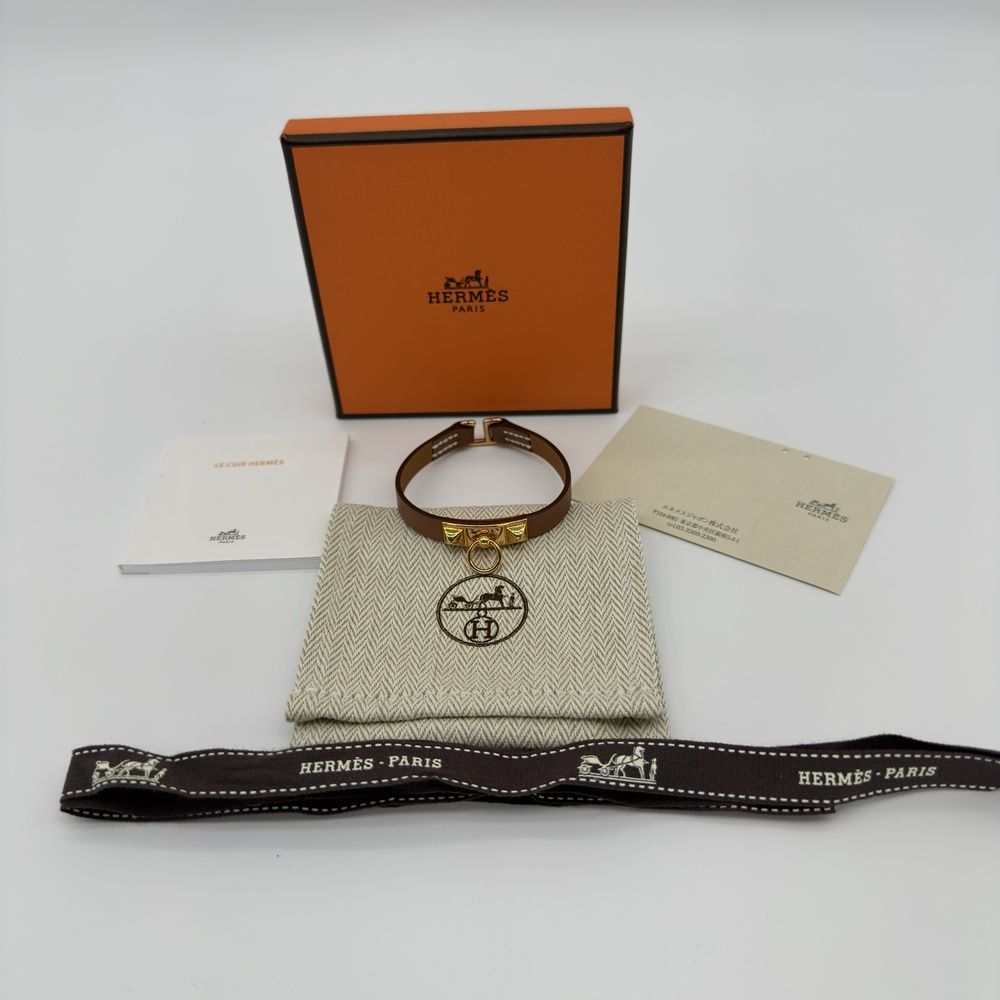 HERMES エルメス リヴァル ブレスレット バングル ゴールド B刻印 レザー