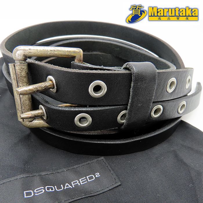 【 DSQUARED2 ディースクエアード 】 ベルト メタルアイレット ダブルベルト レザー 革 皮 ブラック 黒 小物 箱付 中古 71-0084 逸品質屋 丸高 甲子園店 送料無料 実店舗あります ヴィンテージ アパレル おしゃれ カジュアル メンズ