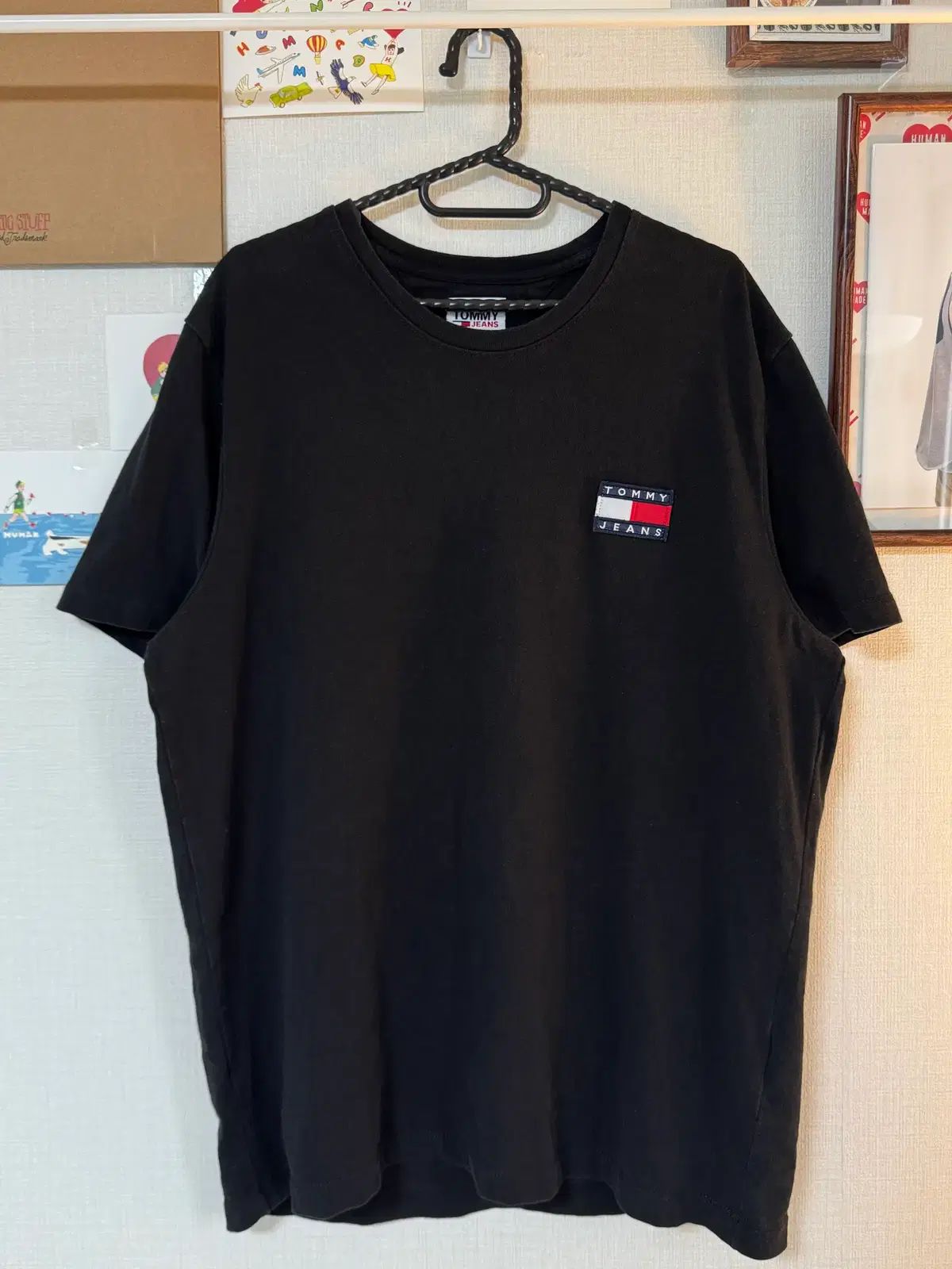 (XL)Tommy Hilfiger トミーヒルフィガー Jeans コットン ロゴ 半袖Tシャツ ブラック