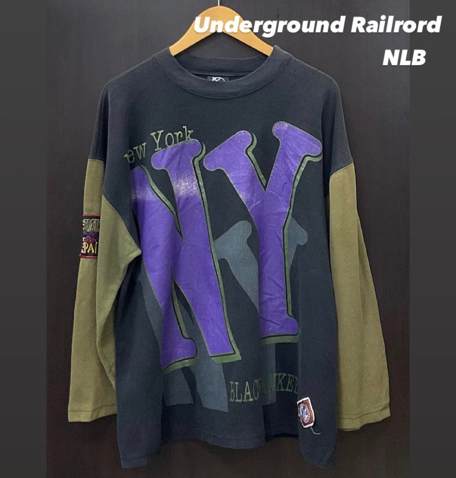 Underground Railroad ロンT 長袖カットソー NLB ニグロリーグベースボール black Yankees ブラックヤンキース USA製 メンズXL マルチカラー 古着 中古 90048