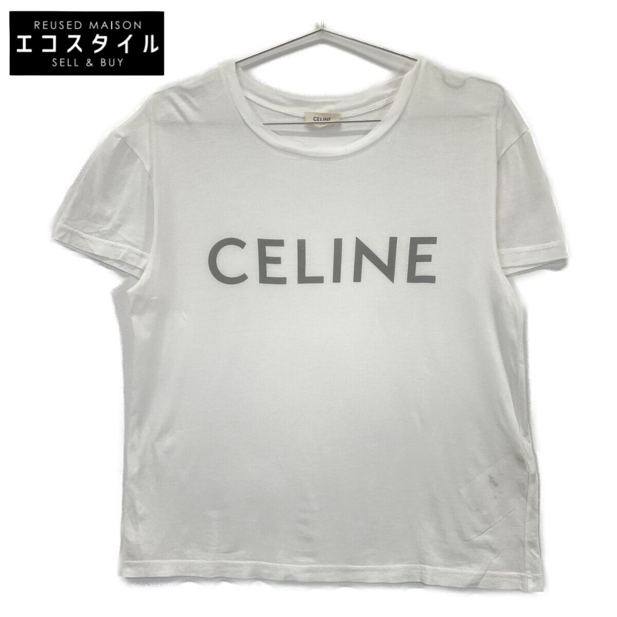 CELINE セリーヌ X237370E ホワイト ロゴプリント Tシャツ XS