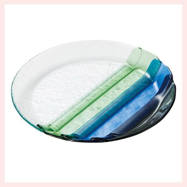 重ね板 ガラス皿（丸）「約φ21.5xH2cm」　※食器,本格,業務用,硝子製,ガラス細工,涼,夏,青,緑,爽やか,クリア,カラー,芸術,きれい,美しい,上品　◎2個目～大幅値引き対象商品
