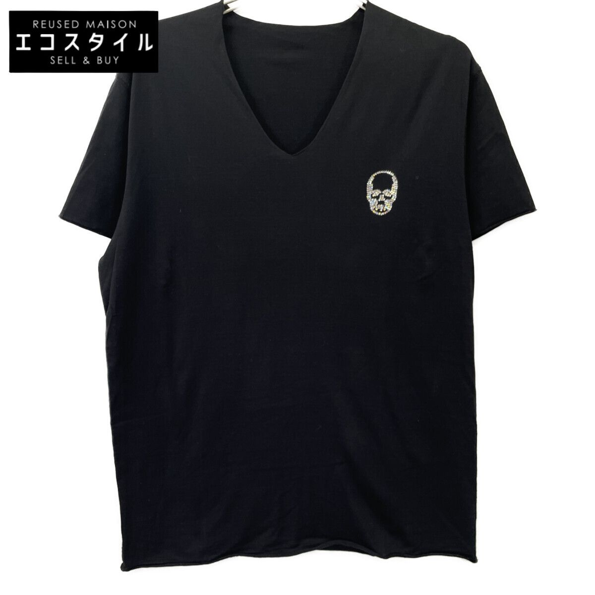 lucien pellat-finet　ルシアンペラフィネ　ブラック スーピマコットン スワロフスキスカル Tシャツ　XL