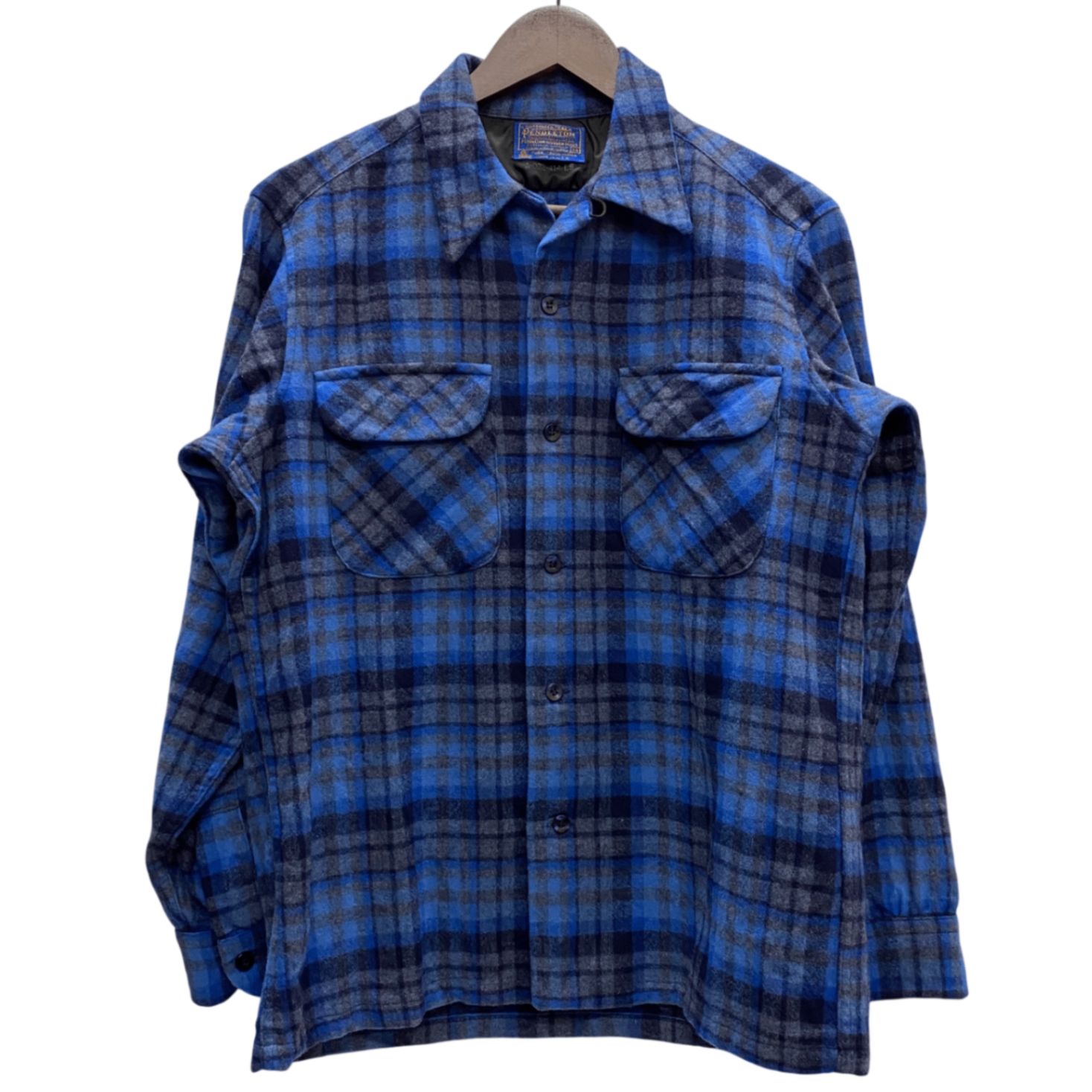 ペンドルトン PENDLETON 70's USA製 ボードシャツ オープンカラー ウールシャツ 長袖シャツ ブルー Mサイズ 201MT-6009 VB