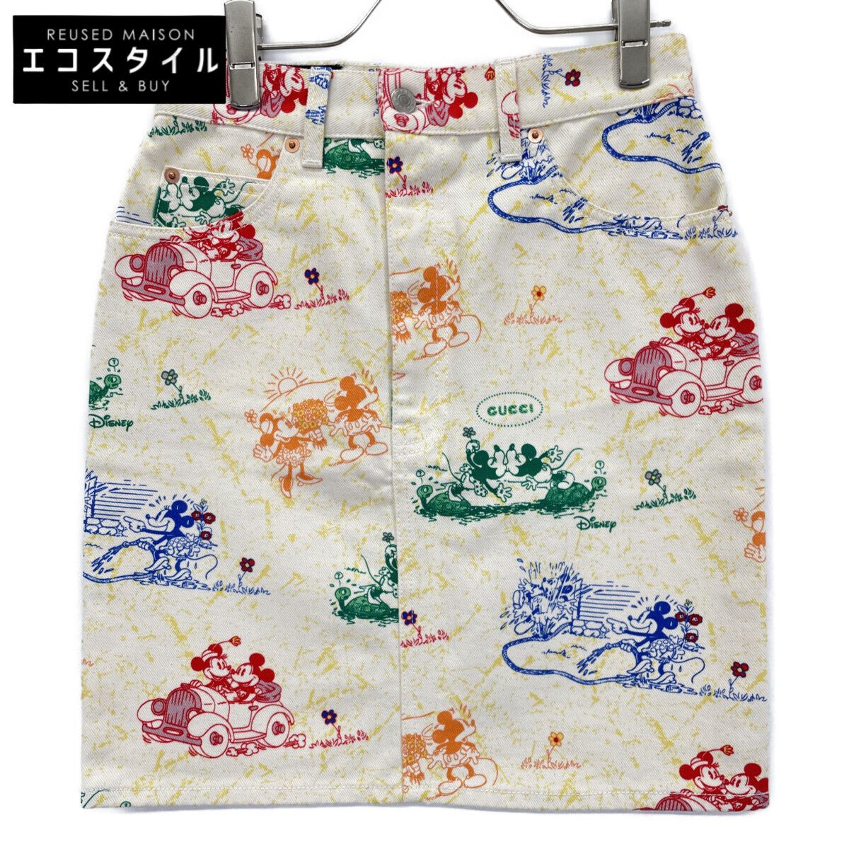 GUCCI　グッチ　【×ディズニー】539778 アイボリー カラフルプリントミニデニムスカート　38