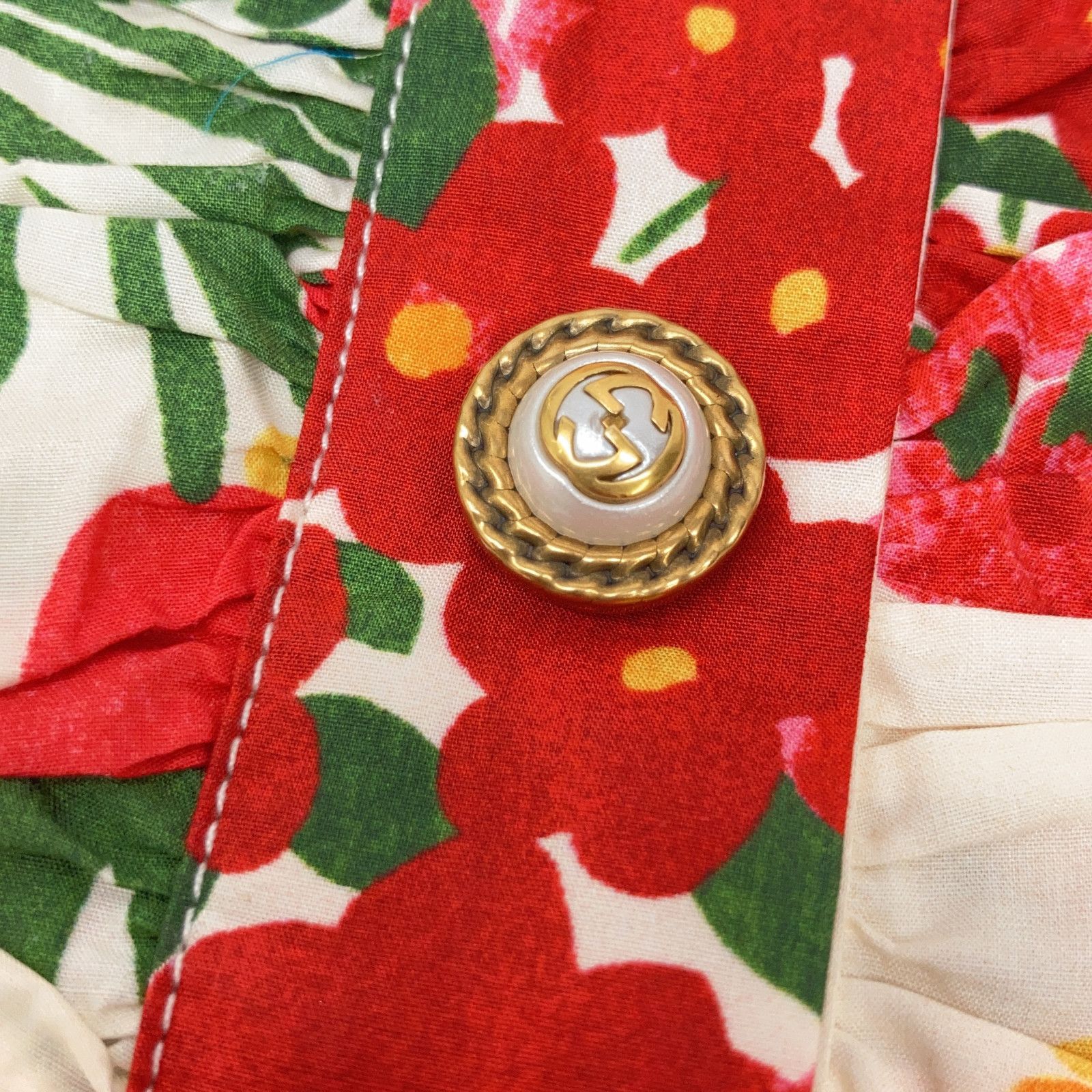 GUCCI グッチ 453982 16年 アイボリー フラワープリントパールボタン