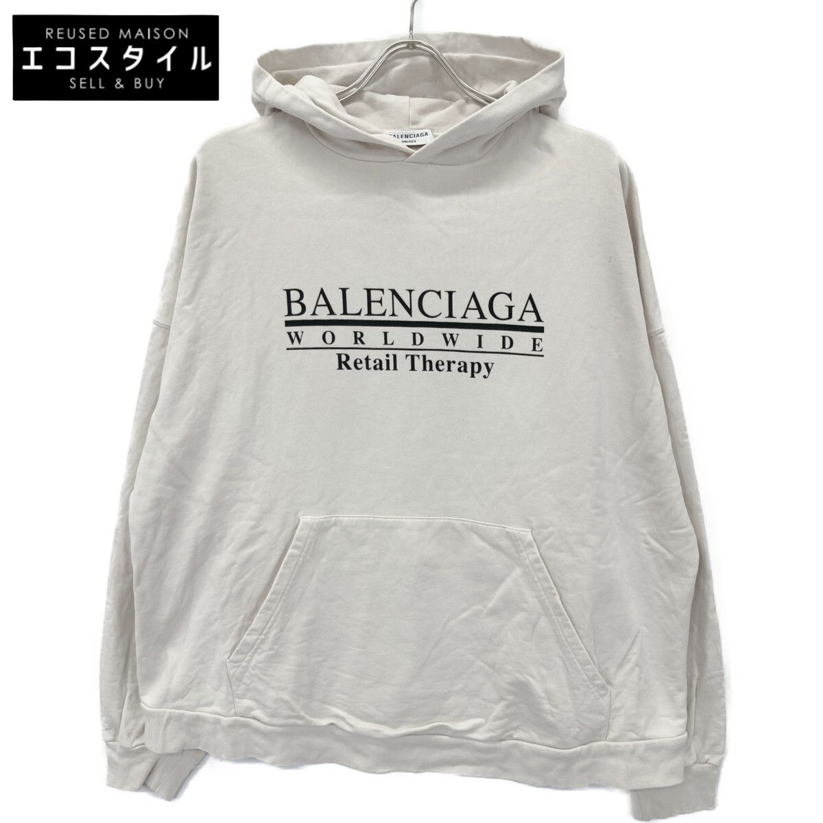 BALENCIAGA　バレンシアガ　【UNISEX】675003 21年 アイボリー リテイルセラピー ロゴプリントフーディ パーカ　2