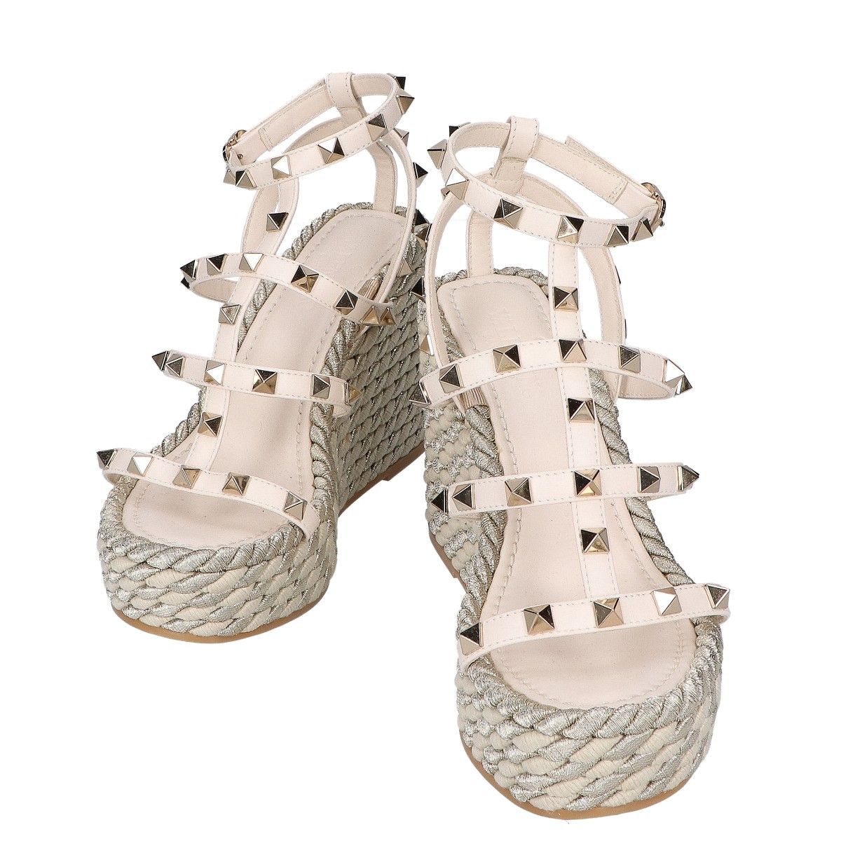 Valentino Garavani　ヴァレンティノガラヴァーニ　【美品】ロックスタッズ カーフスキン ストラップウェッジ　34