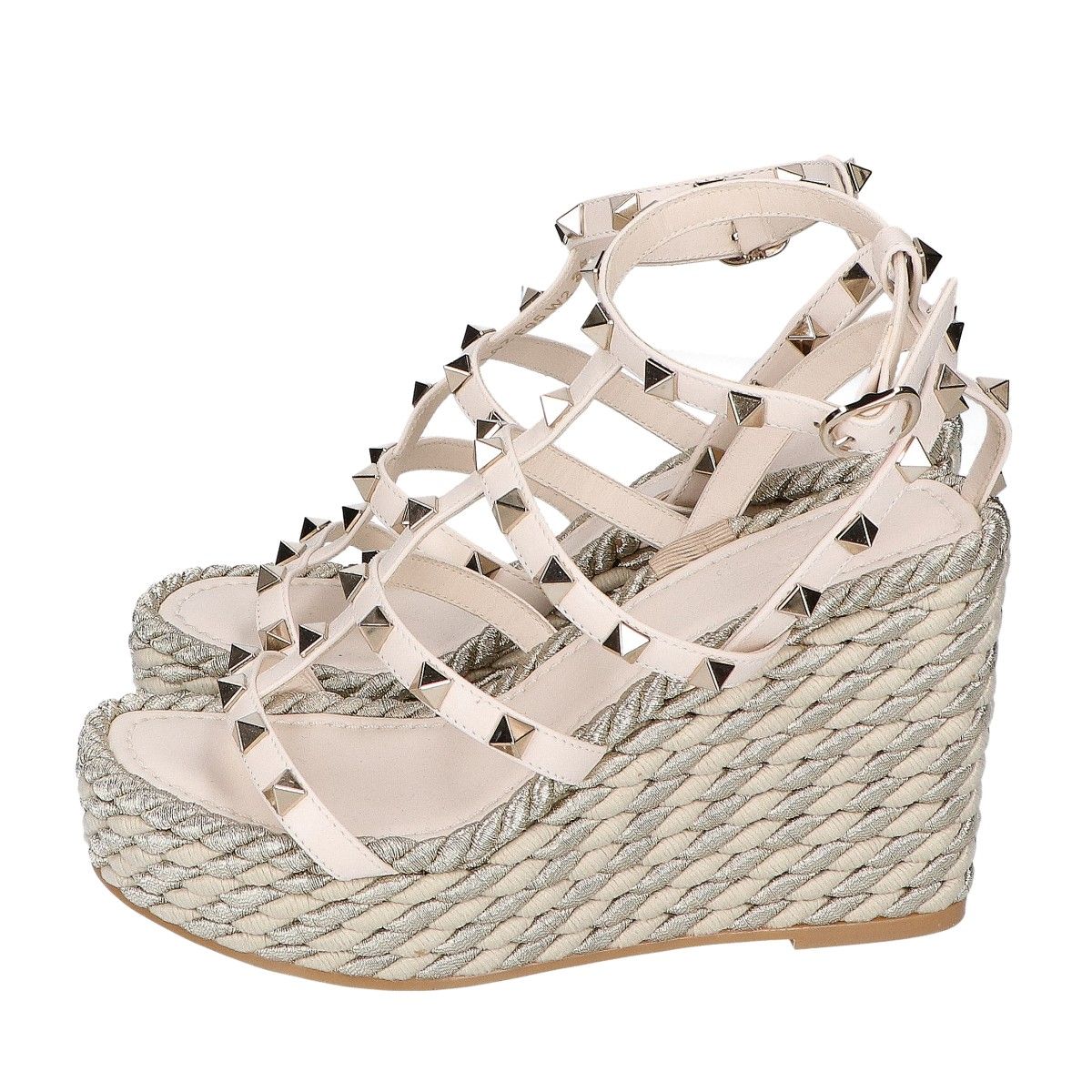 Valentino Garavani　ヴァレンティノガラヴァーニ　【美品】ロックスタッズ カーフスキン ストラップウェッジ　34