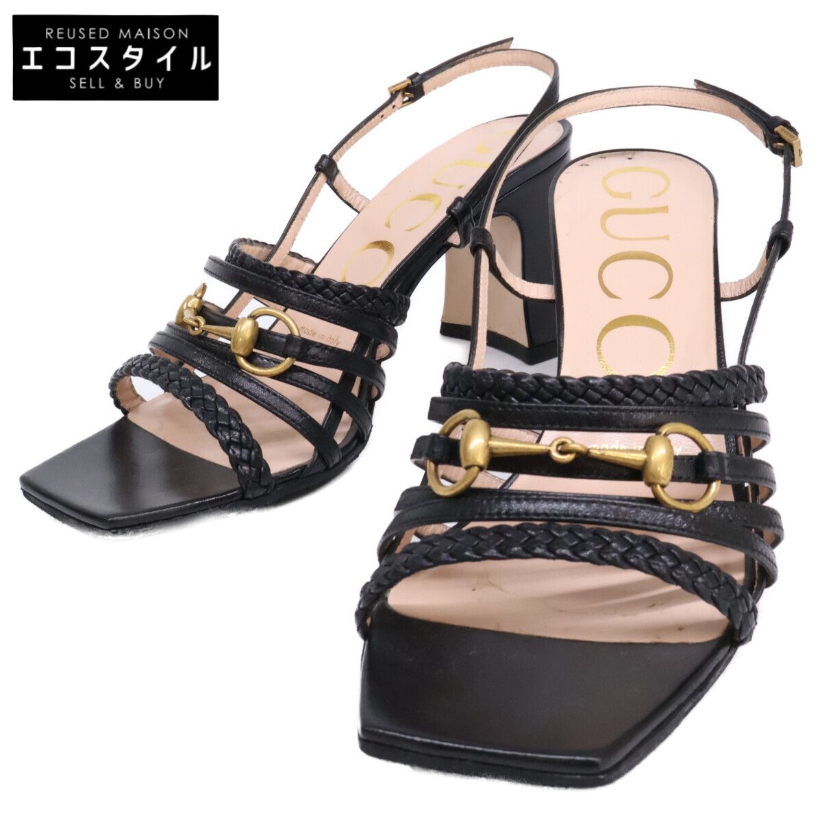 GUCCI　グッチ　ホースビット スクエアトゥ レザーサンダル　36
