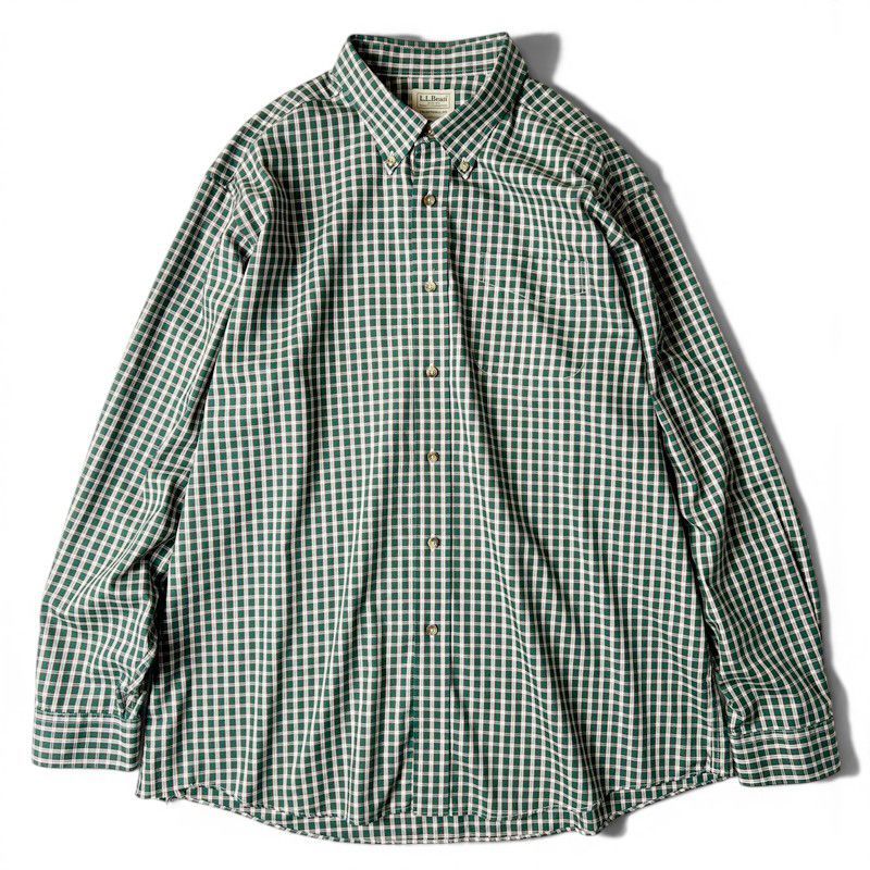 LLBean チェック 長袖 コットン ボタンダウン シャツ XL / オールド エルエルビーン LLビーン 長袖シャツ グリーン マルチカラー