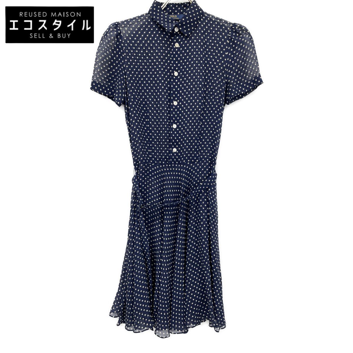 POLO RALPH LAUREN　ポロ ラルフローレン　211591110001 ネイビー ドット シルク100 半袖ワンピース　2