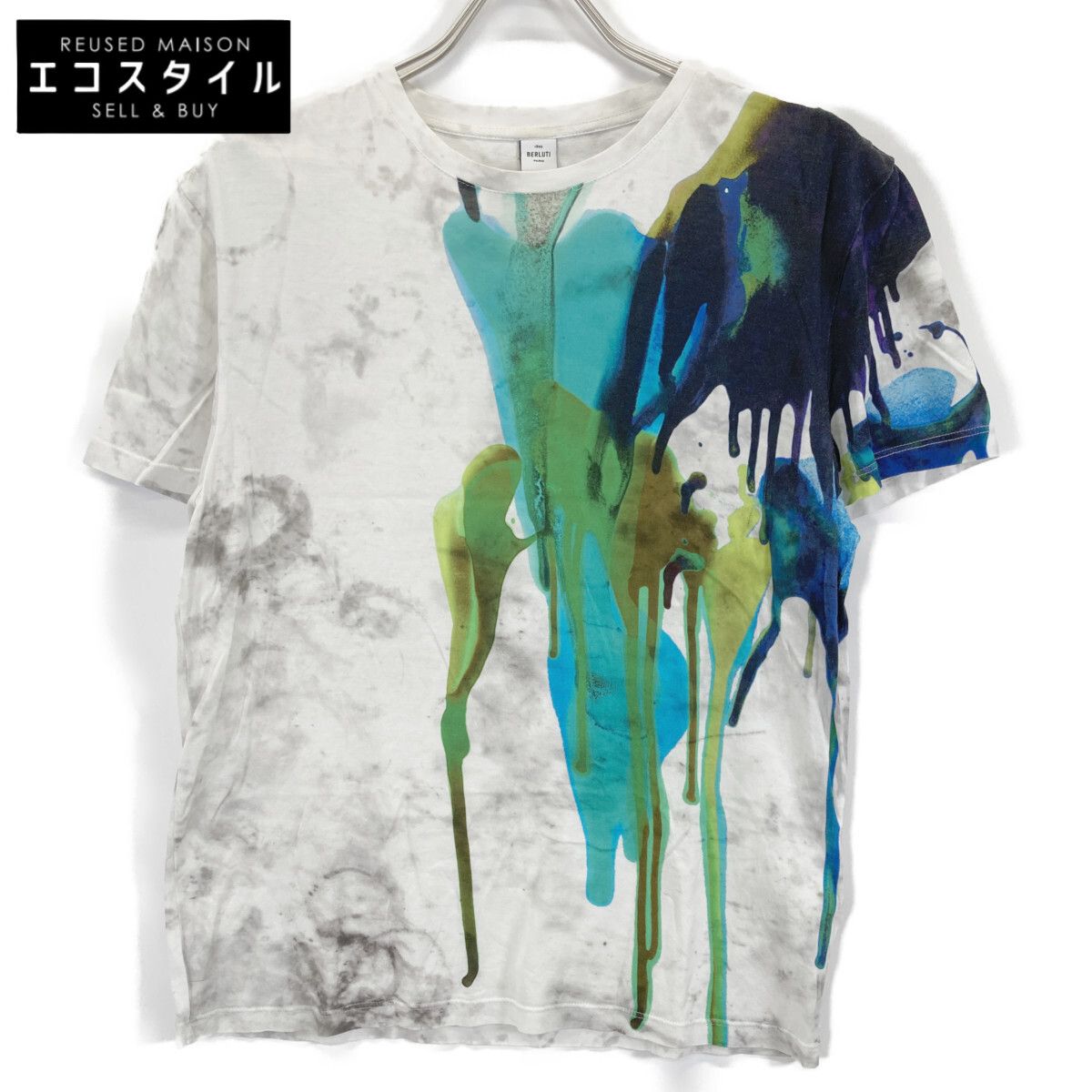 berluti　ベルルッティ　ホワイト×グリーン R17JRS44JAEB ペイントデザインTシャツ　XS