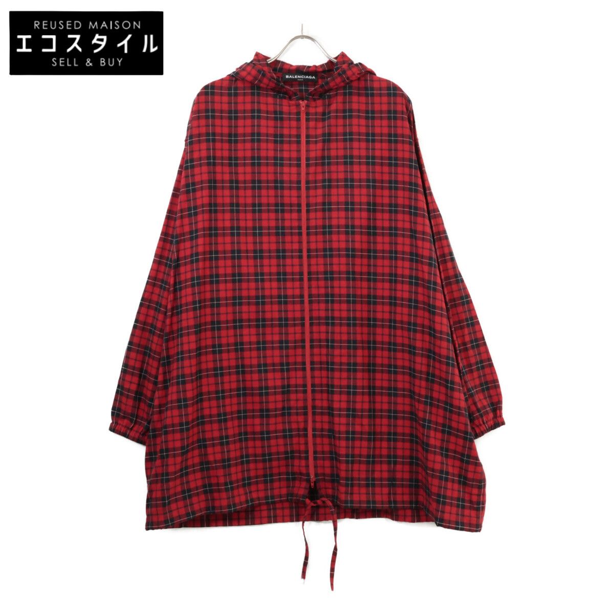 BALENCIAGA　バレンシアガ　17年 508461 レッド チェック オーバーサイズ ジップアップトップス　M