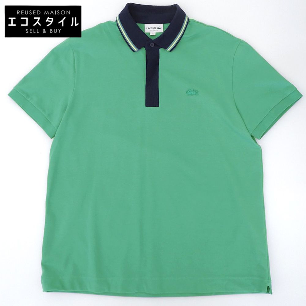Lacoste　ラコステ　美品 コットン混 ボーダーカラー 1933 ポロシャツ トップス メンズ グリーン L PH6238　L