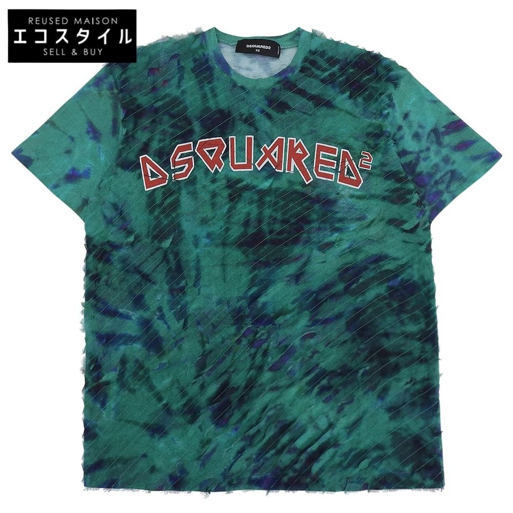 DSQUARED2　ディースクエアード　美品 タイダイ柄 ロゴ プリント Tシャツ トップス レディース グリーン XS 19年 S72GD0184　XS