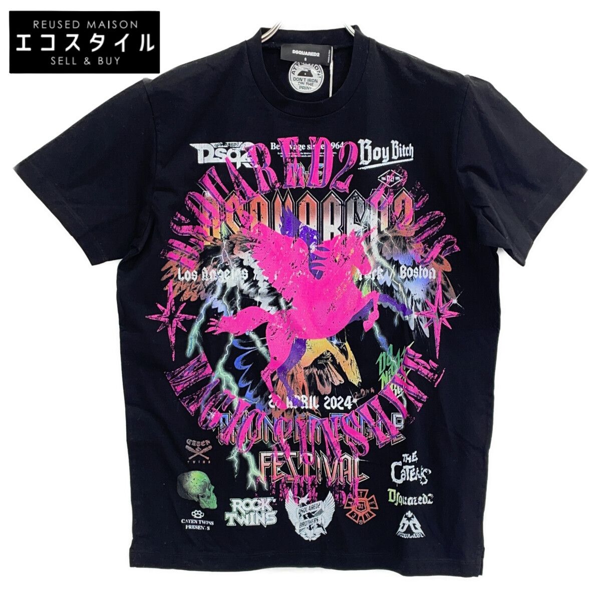 DSQUARED2　ディースクエアード　S71GD1304 23年 ブラック グラフィックプリントTシャツ　S
