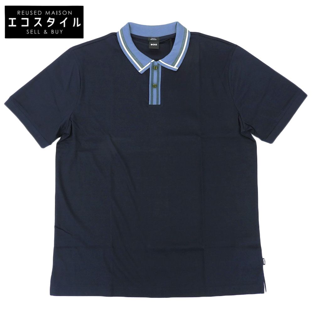 BOSS ボス 新品同様 コントラスト ストライプ ポロシャツ トップス メンズ ダークブルー XXL 50513366 XXL メンズ BOSS ボス 新品同様 コントラスト ストライプ ポロシャツ