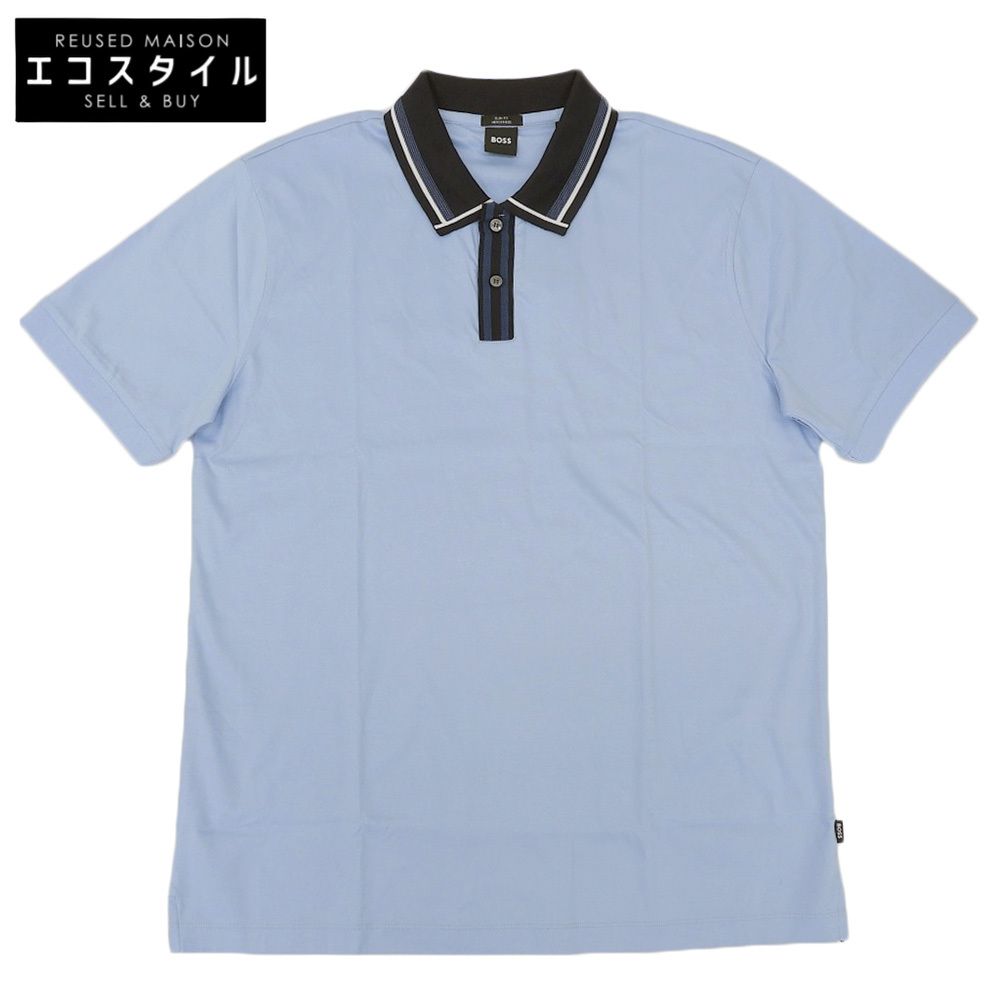 BOSS　ボス　新品同様 コントラスト ストライプ ポロシャツ トップス メンズ ブルー XXL 50513366　XXL