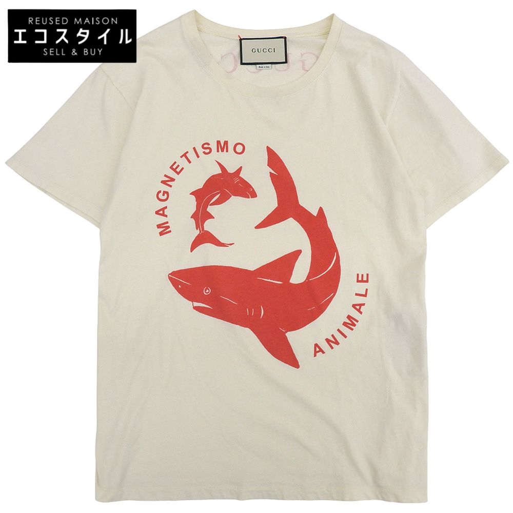 GUCCI　グッチ　シャークプリント Tシャツ トップス メンズ アイボリー 493117X3N86 XS　XS