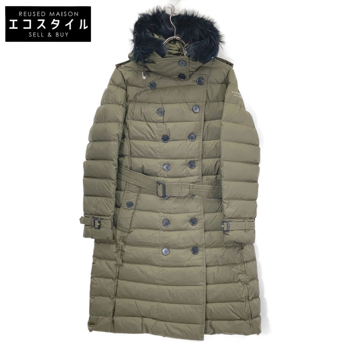 BURBERRY　バーバリー　8007304 カーキ キルティング フード付きロングダウンコート　M