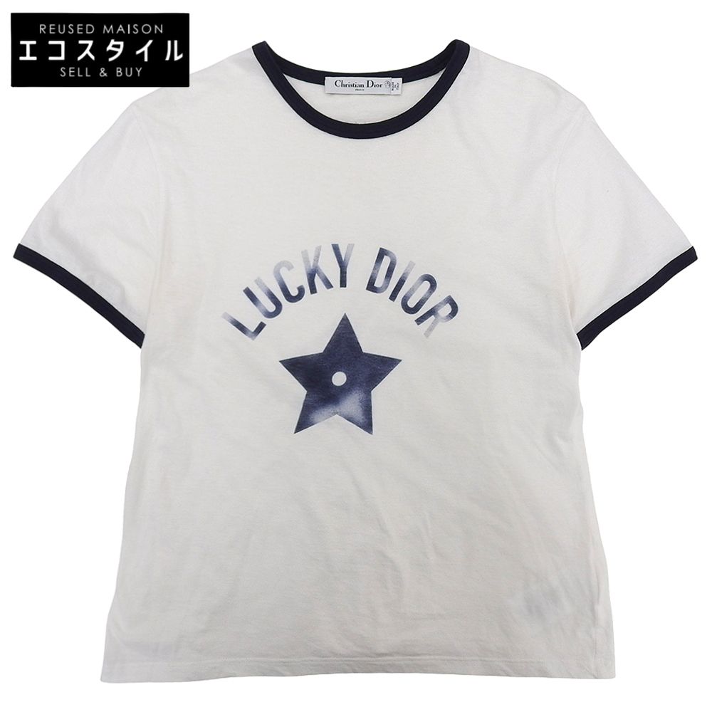 Christian Dior　クリスチャンディオール　LUCKY DIOR スタープリント リンガー Tシャツ コットン×リネン ホワイト M 253T40A4403　M