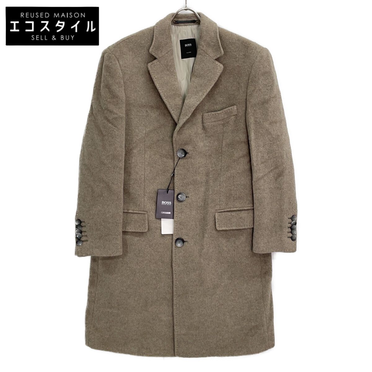 HUGO BOSS　ヒューゴボス　ベージュ ウール×アルパカ チェスターコート　52