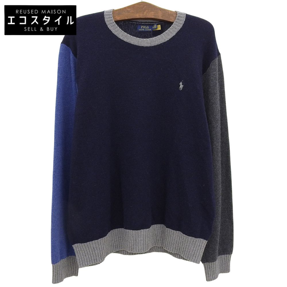 POLO RALPH LAUREN　ポロ ラルフローレン　新品同様 アルパカウール ニット トップス メンズ ネイビー×ブルー×グレー XXL 710883132001　XXL