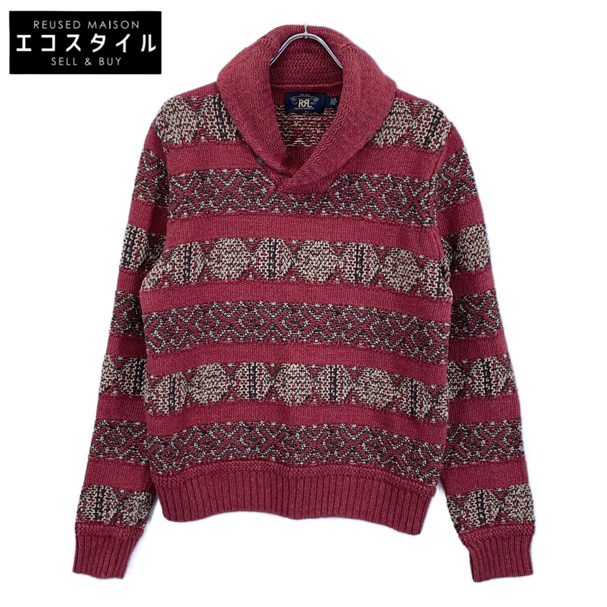 RRL　ダブルアールエル　【美品/国内正規】782911229001 リネンブレンド ショールカラー インターシャ ニットセーター/　M
