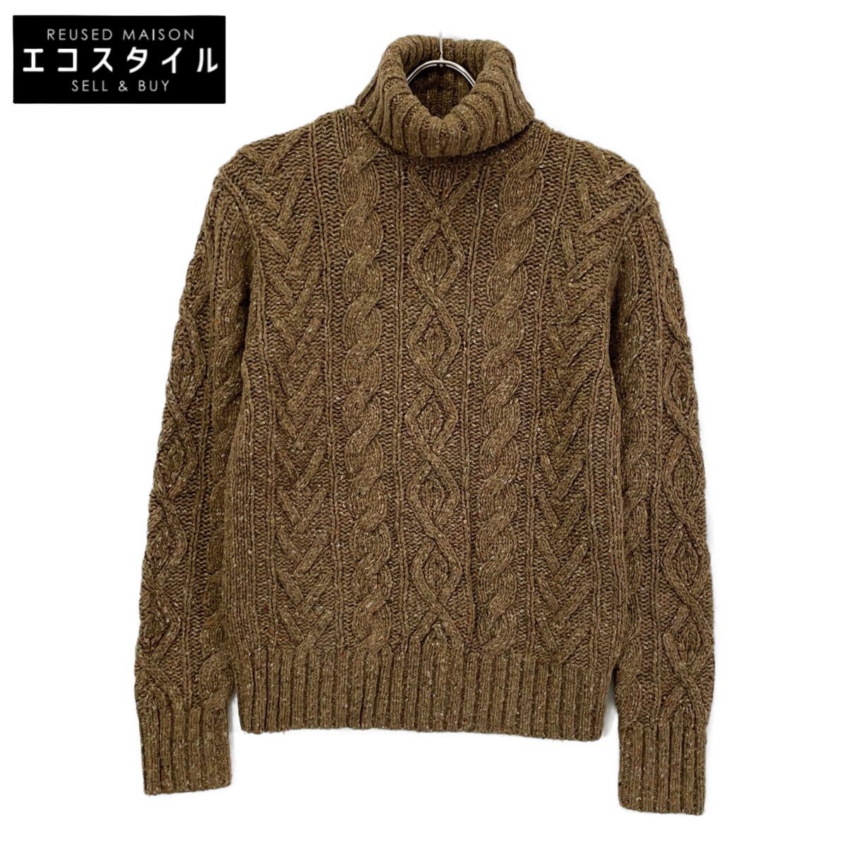 RRL　ダブルアールエル　782871311001 ブラウン ウールブレンド アラン ケーブル編み フィッシャーマンタートルネックニットプルオーバー　XS