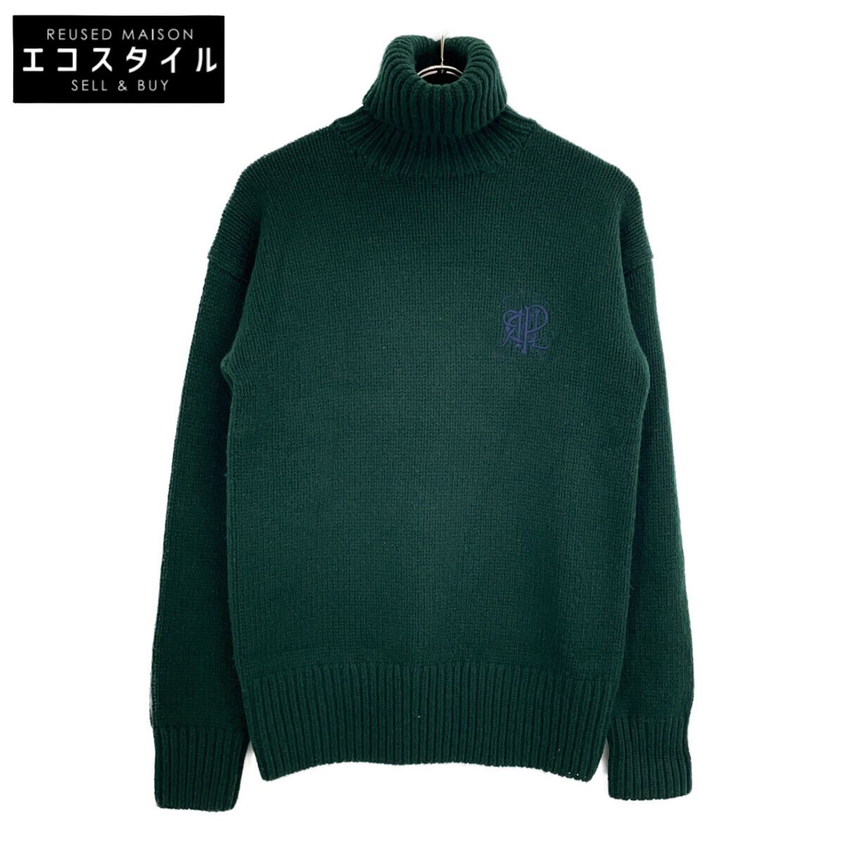 POLO RALPH LAUREN　ポロ ラルフローレン　24AW 710941055002 グリーン ウール×ナイロン ロゴ刺繍 タートルネックニットプルオーバー　XS