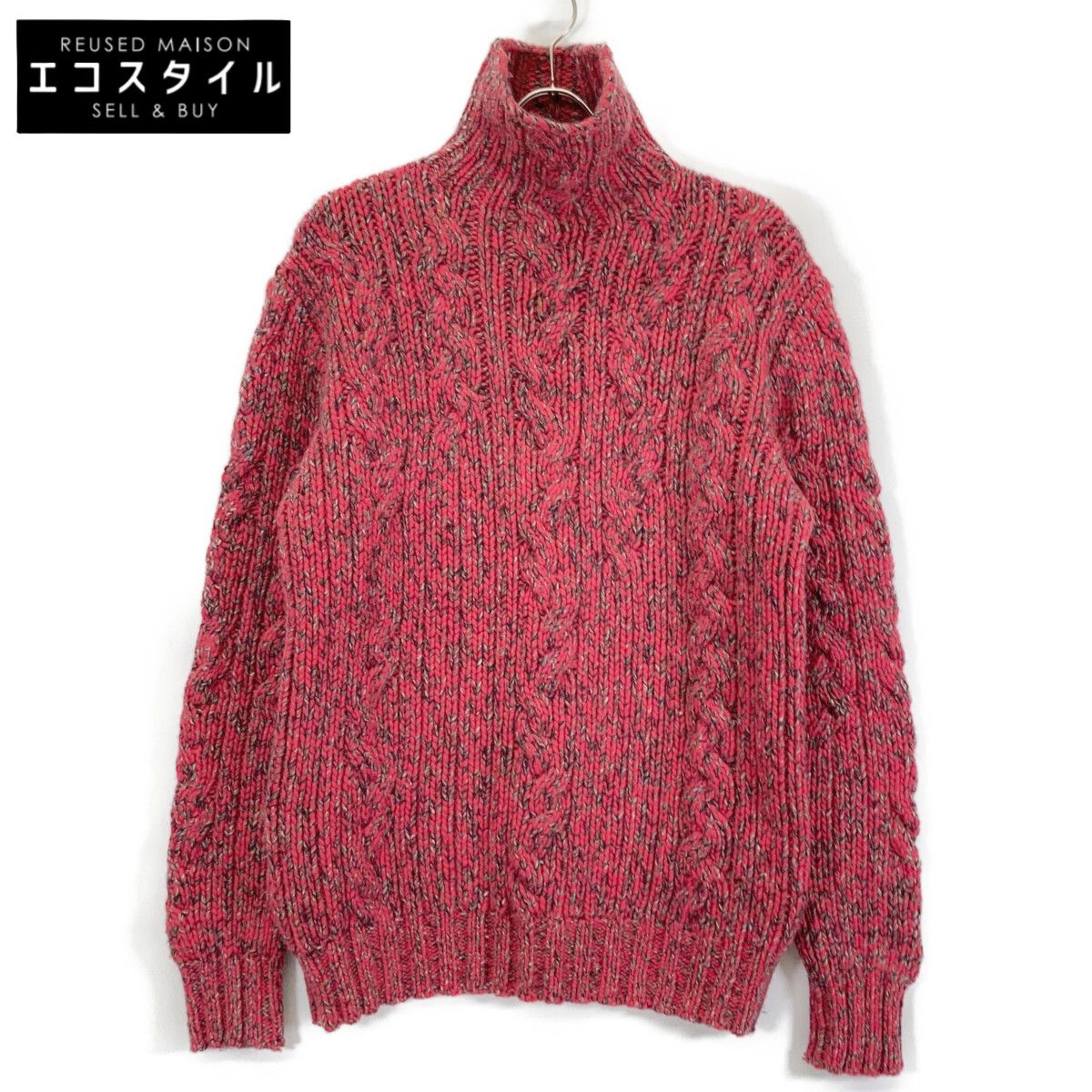 HERMES　エルメス　90-00s カシミヤ ローゲージハイネックニット レッド　L