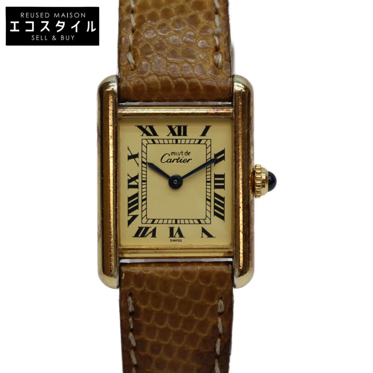 Cartier カルティエ 95年 925 マストタンクヴェルメイユSM ローマアイボリー文字盤 QZ 革