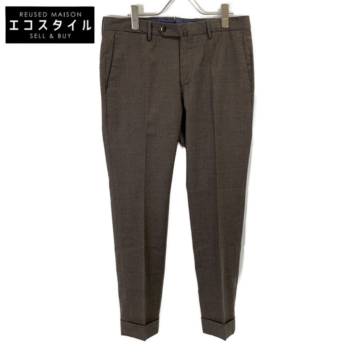 PT TORINO　ピーティートリノ　ブラウン ウール ストレッチ SUPER SLIM FIT ノープリーツ スラックスパンツ　46