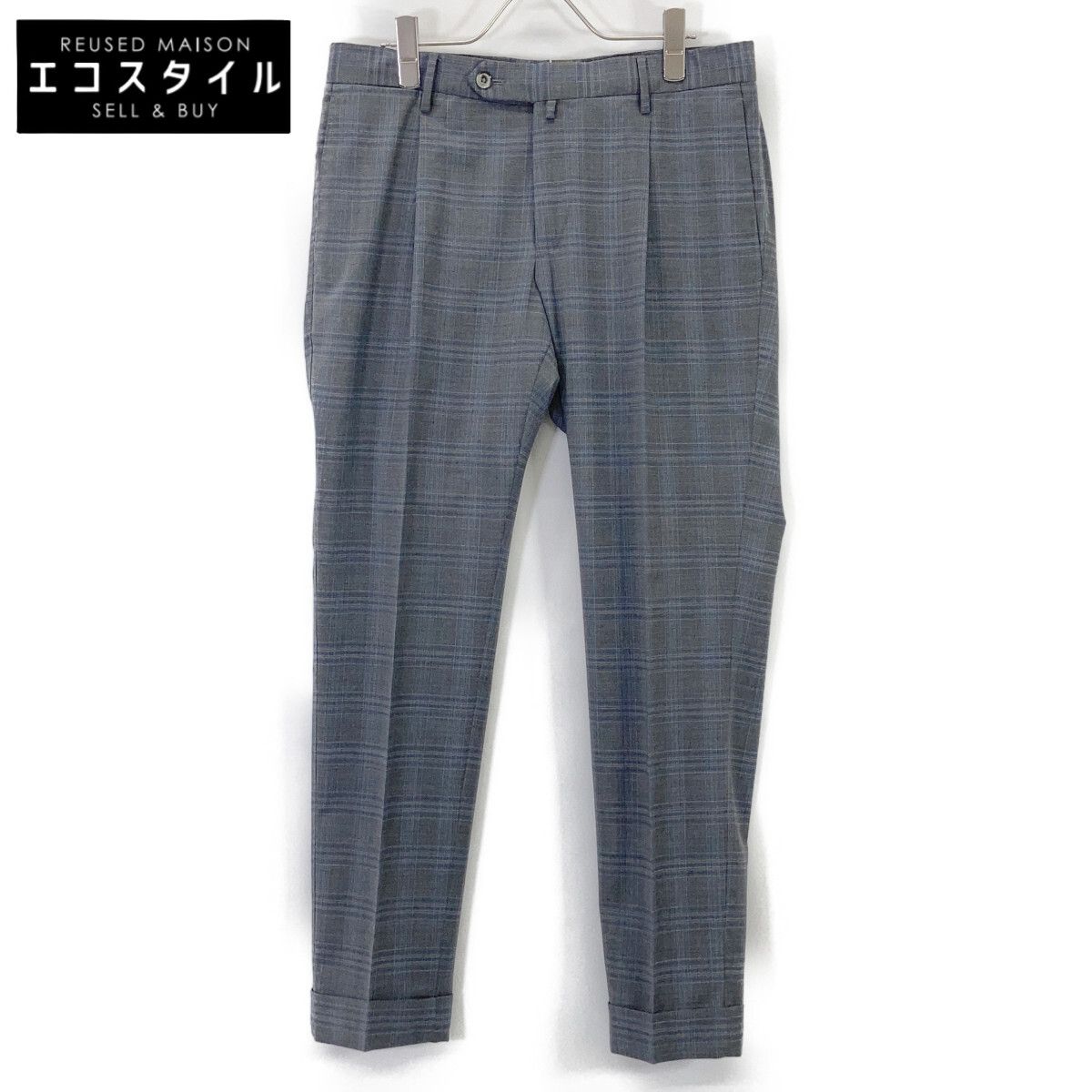 PT TORINO　ピーティートリノ　グレー チェック TECHNO WASHABLE WOOL SUPER SLIM FIT スラックス パンツ　46