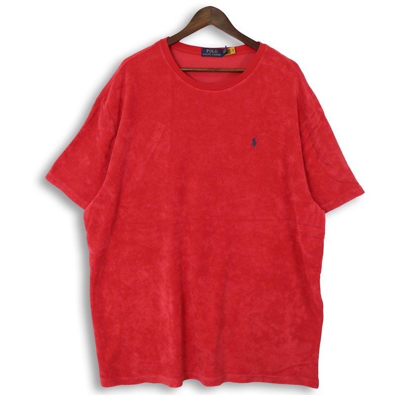 大きいサイズ メンズUS-XXL ポロラルフローレン クルーネック 半袖パイル地Tシャツ ワンポイント レッド Polo Ralph Lauren hsc-1152n