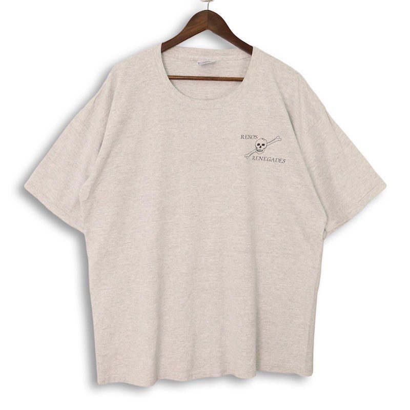 メンズUS-XXLサイズ 90's USA製 All Sport 半袖プリントTシャツ RENO'S RENEGADES スカル 杢グレー シングルステッチ ビンテージ hsc-1162n