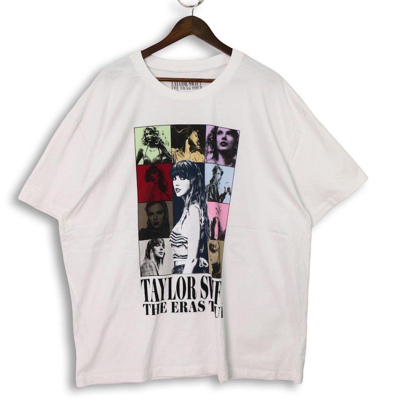 メンズUS-2XLサイズ テイラースウィフト クルーネック半袖プリントTシャツ THE ERAS TOUR 23 ホワイト Taylor Swift ポップス hsc-1177n