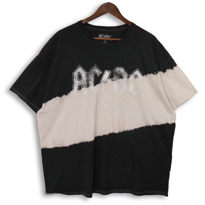 メンズUS-2XLサイズ AC/DC 半袖プリントTシャツ ムラ染め BACK IN BLACK ブラック グレー ハードロック ヘヴィメタル バンド hsc-1219n