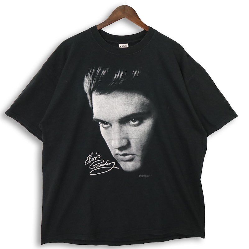 メンズUS-2XLサイズ 00's anvil 半袖プリントTシャツ ELVIS PRESLEY エルヴィスプレスリー ブラック ビンテージ R&R ロカビリー hsc-1234n