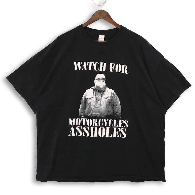 メンズUS-3XLサイズ ギルダン 半袖プリントTシャツ WATCH FOR MOTORCYCLES ASSHOLES ブラック GILDAN メッセージ＆フォト hsc-1237n