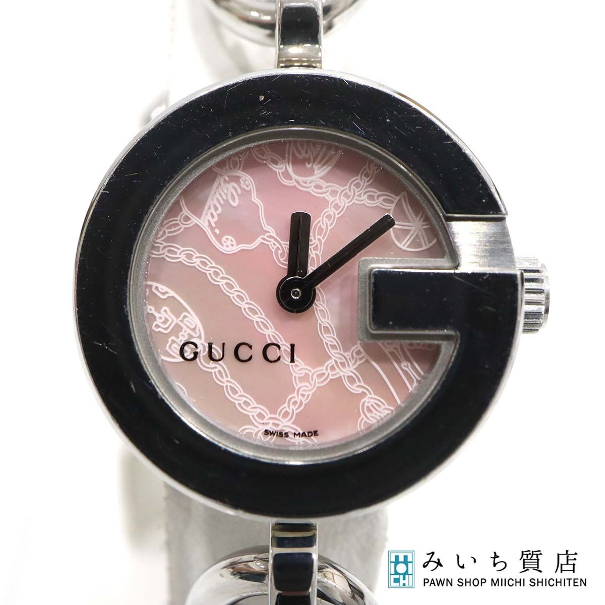 稼働 腕時計 GUCCI グッチ ブレスウォッチ Gチャーム 107 ピンクシェル文字盤 2026.5電池交換済 H22045