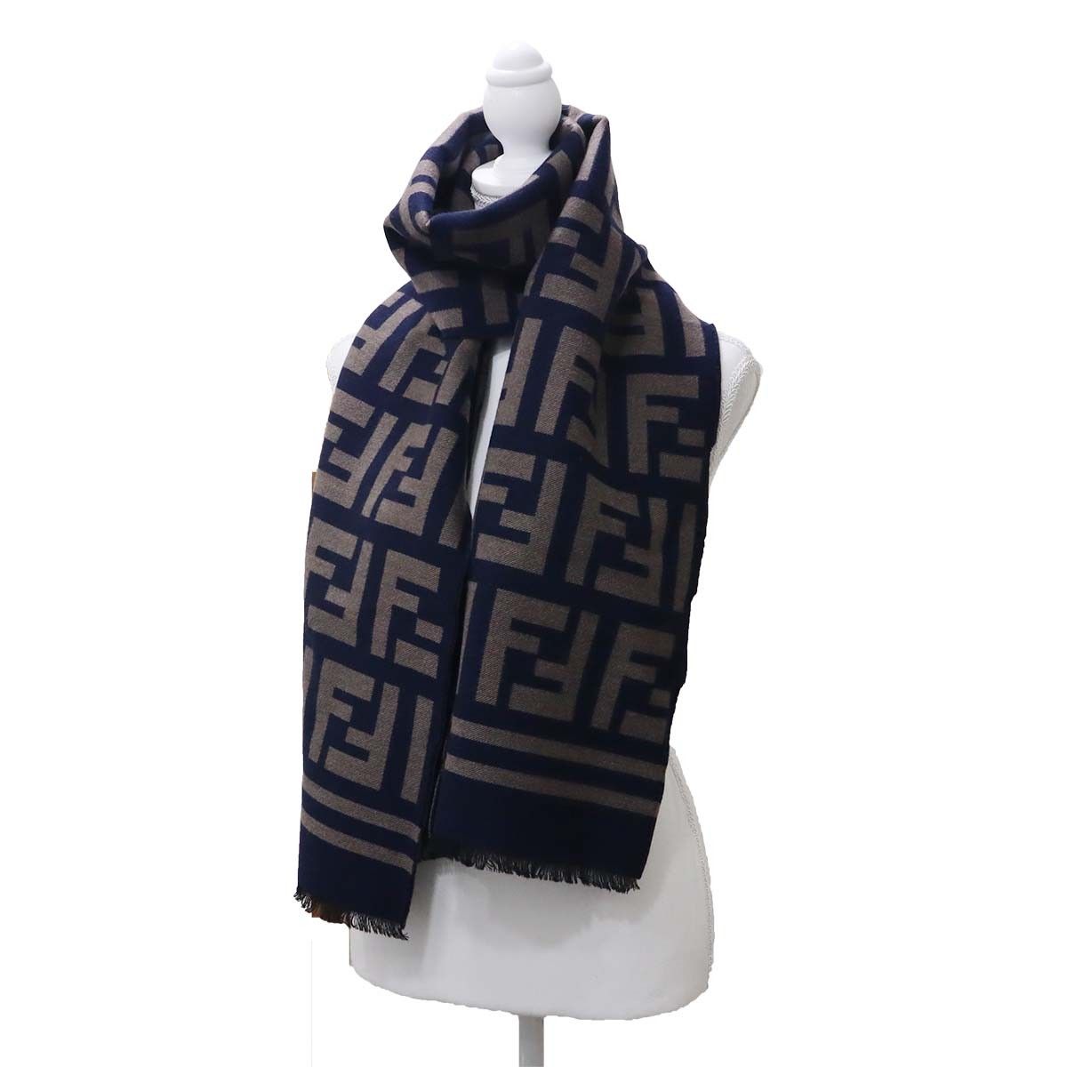 FENDI フェンディ マフラー ズッカ柄 ネイビー/ブラウン 服飾小物