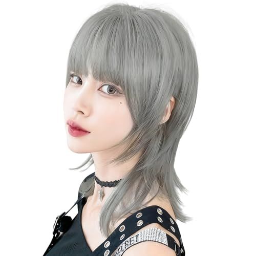 Vellis ウィッ グ グラニー・グレイ ミディアム ウルフ レイヤー レディース ボブ 自然 超柔ら軟フルウィッグ かつら女性用(ナチュラルレイヤード&軽量)pms 4458f433