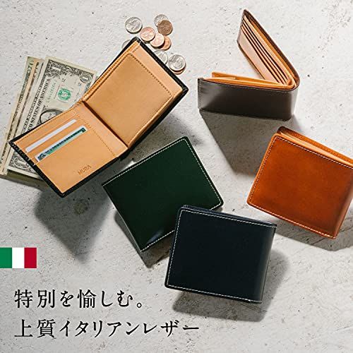 [ムラ] 財布 イタリアンレザー フルグレインレザー メンズ 二つ折り スキミング防止 本革 (イタリアン/ブラック)pms 530cd8c8