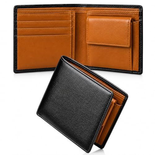 [ラッフィナート] 二つ折り財布 メンズ コンパクト ウォレット 本革 小銭入れ ミニ財布 レザー カード4枚 (ブラック×キャメル)pms e908c137