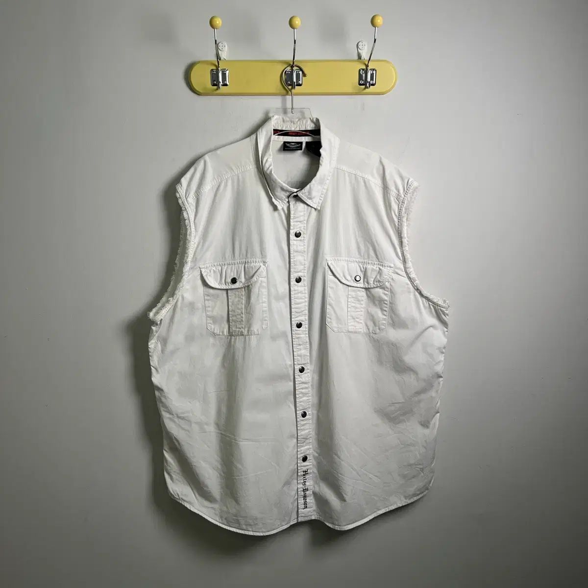 ハーレーダビッドソン 白 スリーブレス カットオフ バイカー シャツ 3XL