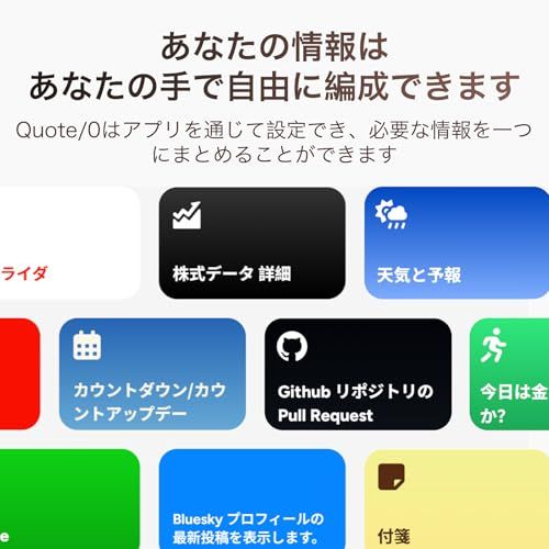 Quote/0 電子ペーパー, スマートマグネット式, NFC対応, e-ink表示デバイス, Wi-Fi自動更新, 専用アプリ, 遠隔伝言機能, RSS対応, 卓上サイン, 軽量省電力, 多機能情報表示mi 1df27c2e