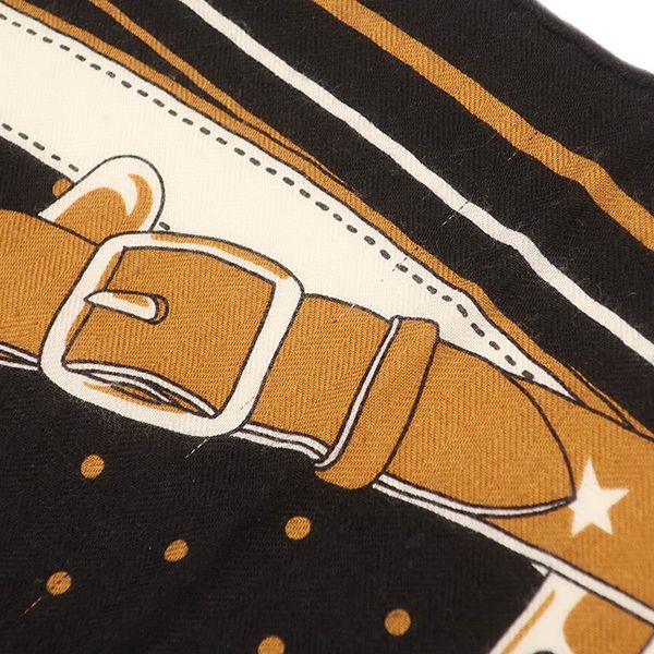 エルメス Hermes ストール カレ140 カレジェアン カシミヤ シルク ブラック×ノアゼット×ゴールド 【LA PROMENADE DU MATIN/朝の散歩】 【箱】【中古】