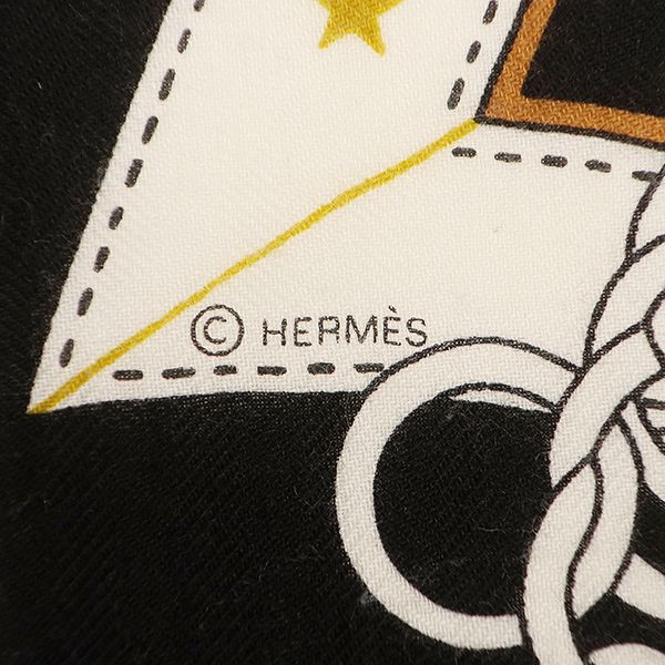 エルメス Hermes ストール カレ140 カレジェアン カシミヤ シルク ブラック×ノアゼット×ゴールド 【LA PROMENADE DU MATIN/朝の散歩】 【箱】【中古】